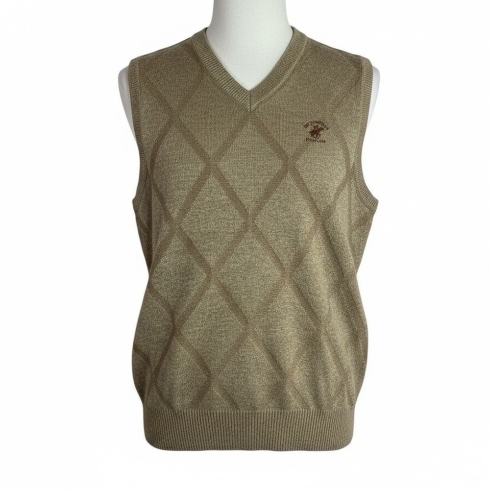 Beverly Hills Polo Club Sweater Vest Mens Medium Argyle Pullover Grandpacore